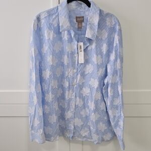 Chicos Light Blue and White Floral Shirt